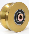 Badass 4 Inch Solid Gate Roller Wheel With Dual Bearing V Groove, Zinc Plated Gold Finish, heavy-duty design for gates.