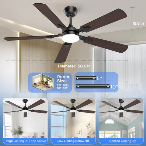 52 Inch Modern Ceiling Fan With Lights And Remote Control, Quiet DC Reversible Motor, in various indoor room settings