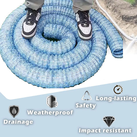 Coiled frost-resistant perforated drainage pipe for French drains, no-dig solutions 60mm 80mm 110mm, ready for installation.