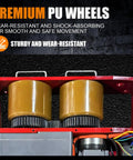 Close-up of heavy duty electric machinery skate dolly with premium PU wheels, showcasing shock-absorbing features and robust design.