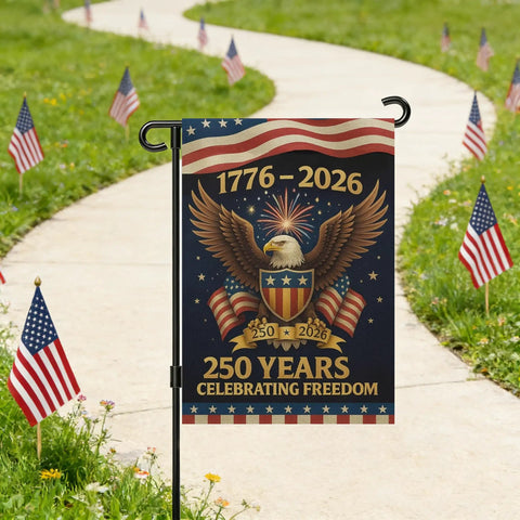 250th Anniversary USA Garden Flag For Outside 1776-2026 Patriotic Yard Sign Outdoor Banner Double Sided Waterproof 12x18 Inch Fourth of July Decor Front Yard