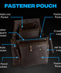 Leather Construction Tool Belt With 22 Pockets, Oil-Tanned Leather, showing chalk line, knife, and fastener pockets