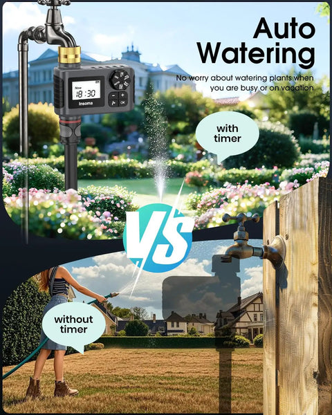 Comparison of Heavy Duty Brass Water Timer for Outdoor Garden Hose with rain delay vs manual watering method