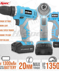 Your Go To Cordless Drill Set 50 Piece 12V Power Driver Kit with toolbox, image shows front and side view with various drill settings.