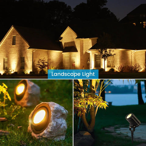 Dimmable MR16 LED Bulbs 12V 5W 50W Equivalent 3000K warm white spotlight illuminating house and garden for landscape lighting