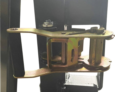 Beefed Up Heavy Duty 4,000 Lb Hydraulic Machinery Mover fork adjustment mechanism, detailed view of steel components.
