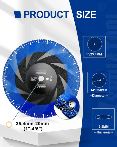 14 Inch Metal Cutting Diamond Blade For Rebar And Steel, All Purpose Cut Off Wheel With Vacuum Brazed Tech, Heavy Duty