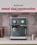 Semi Automatic Espresso Machine With Built In Burr Grinder In Juniper Color, Metal Clad Build For Durable, Pro Style Performance