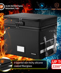 Boss Level Fireproof Multi Layer File Box With Lock Collapsible Portable Office Filing Organizer For Hanging Letter And Legal Size Folders 3 Layer Silicone Coated Fiberglass Water Resistant Safe In Black against fire and water backdrop