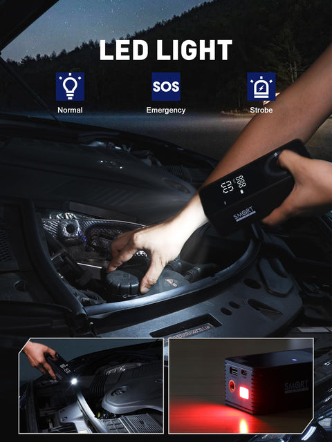 Cordless Tire Inflator With Gauge On The Go Mini Air Compressor Dual Power 12V Built In Battery Portable Bike Pump LED Light