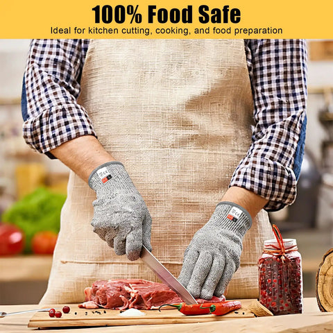 Person wearing 2 Pairs Cut Resistant Gloves Level 5 EN388 Food Grade Safety Gear For Cooking Meat