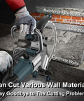 High-Torque 8800W Brushless Concrete Rotary Saw cutting through concrete with multiple wall types in view.