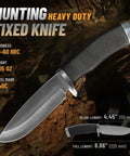 Rugged Fixed Blade Survival Knife With Sheath For Camping, Hunting, And Bushcraft, 440C stainless steel blade, rubber handle.