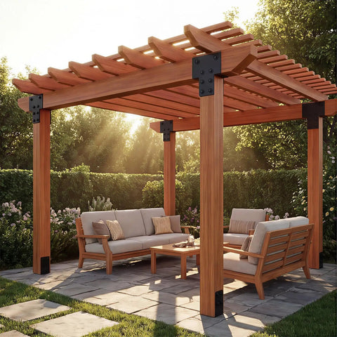 Beefy 4x4 Iron Post Caps Tie Brackets Set, Heavy Duty Galvanized Pergola Connectors For Gazebo And Deck Beams, Fits 3.5x3.5 Posts, Black Weather Resistant Finish, Rust Proof, Ideal For Outdoor Pergolas Gazebos And Deck Beams