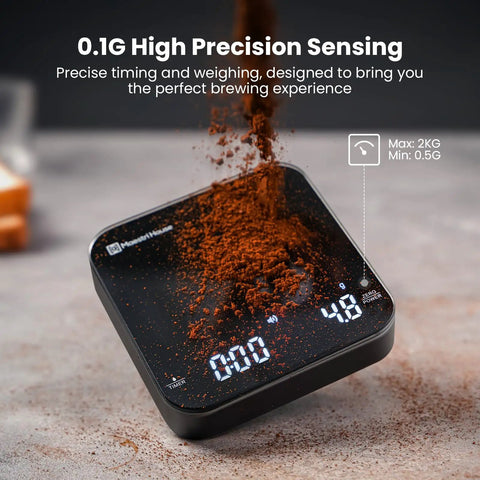 Palm Size Espresso Scale With Timer And USB C Rechargeable Battery, 2kg Capacity At 0.1g Precision For Espresso And Pour Over, Black