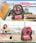 Ultra Portable 30000mAh Solar Fan With LED Lantern And 10W Solar Panel Battery Powered Camping Fan on table charging