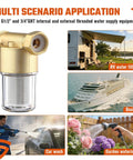 Reusable Brass Sediment Water Filter For Washer And More, 40 Micron Inline Filter System used in RVs, boats, car wash, and garden watering