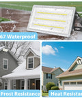 Beast Mode 300W LED Flood Light For Outdoors, 30,000 Lumens Stadium Lighting, IP67 waterproof, on snowy and sunny rooftops