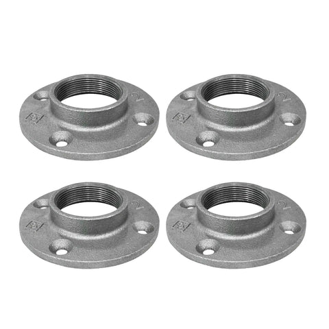 2 Inch Malleable Iron Floor Flanges Set Of 4 For Standard 2 Inch Threaded Pipes And Fittings, Industrial Steel Grey