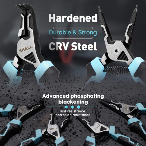 4-Piece Heavy Duty Snap Ring Pliers Set For 7 Inch Internal And External Circlip Pliers With 5/64 Inch Tip, CRV steel pliers.