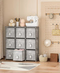 9 Cube Storage Organizer With Printed Fabric Drawers And Labels Large Capacity Cubby Shelf For Closet Living Room Dorm And Craft Yarn In Grey
