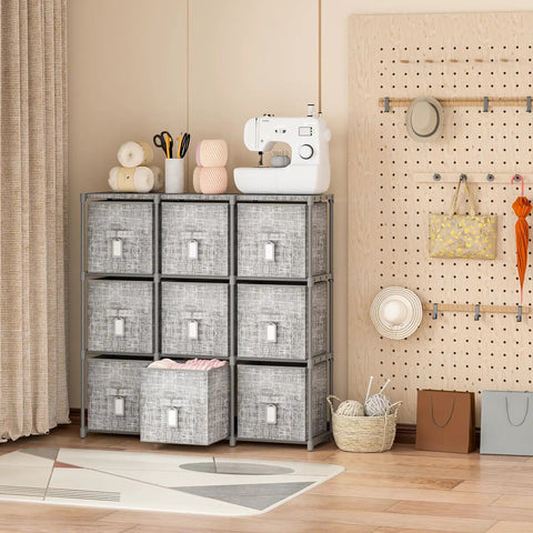 9 Cube Storage Organizer With Printed Fabric Drawers And Labels Large Capacity Cubby Shelf For Closet Living Room Dorm And Craft Yarn In Grey