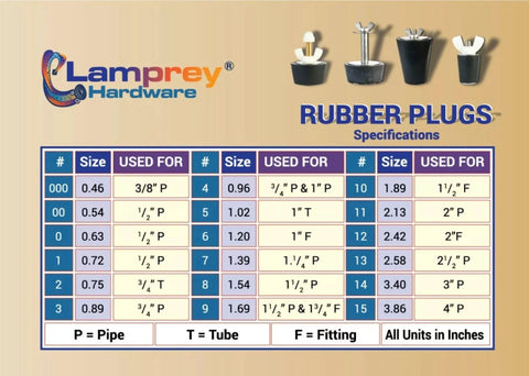 Universal Rubber Winter Plug For 1/2 To 1 Inch Holes with size chart and specifications from Lamprey Hardware.