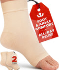 Open Toe Ankle Compression Sleeve For Everyday Relief 20 To 30mmHg 1 Pair Beige with all-day comfort tag, foot shown