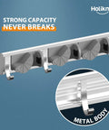Wall Mount Mop Broom Organizer Rack With Four Slots And Four Hooks Heavy Duty Metal Tool Organizer For Home Kitchen Garage