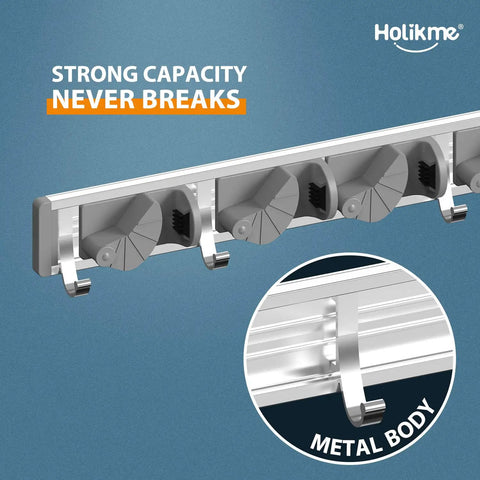 Wall Mount Mop Broom Organizer Rack With Four Slots And Four Hooks Heavy Duty Metal Tool Organizer For Home Kitchen Garage