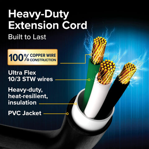 Power Grip 25-Foot 30 Amp RV And Camper Extension Cord With TT-30P To TT-30R 125V 3750W Heavy Duty 10-Gauge Copper Wire