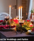 36 Piece Flameless Taper Candles Set, 10 Inch Battery Operated LED Tapers With Realistic 3D Wick on elegant holiday table