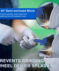 Grinding Wheel Dresser And Restorer Tool For Bench Grinders in use, preventing debris splashing with semi-enclosed block.