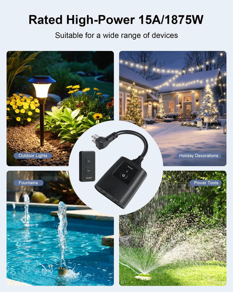 Outdoor Remote Control Outlet With Portable Magnetic Switch No WiFi Needed Plug In And Play Power Outlet With State Memory