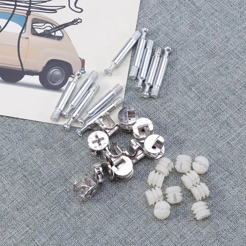 24 Piece Built Tough Cam Bolt And Nut Set With Locking Cam Fittings Iron And Nylon Construction Flush Surface Design