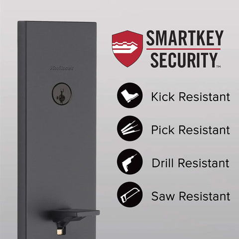 Vancouver Handleset With Halifax Matte Black Exterior Front Door Lockset With Deadbolt And SmartKey Security features