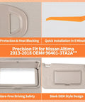 Beige Sun Visor Set For Altima 2013 To 2018 Driver And Passenger Side Replacement With Clips And Manual Just Drop In 1 To 1 Fit No Gap