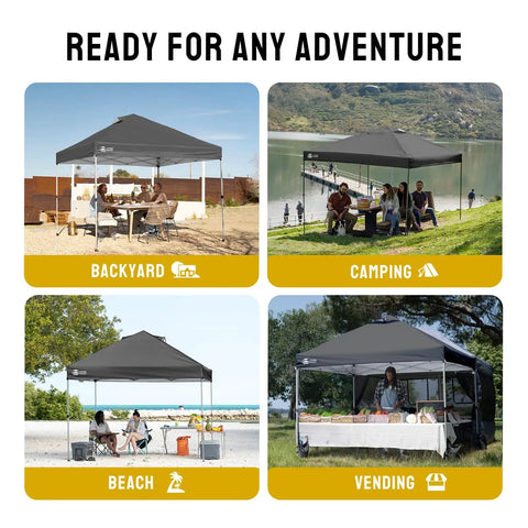 Pop Up Canopy With One Push Center Lock Technology 10x10 Ft for Backyard, Camping, Beach, Vending, includes bag, stakes, ropes