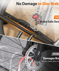 Close-up of bike disc brake in a Bike Floor Storage Rack For Garage And Outdoor Parking, Sturdy Steel Stand With 3 Slot Wheel Holders.
