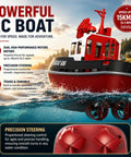 1/72 RC Tugboat For Pools And Lakes With 2.4Ghz Remote High Speed Propulsion LED Lights Low Battery Alarm Easy Steering Dope For Teens