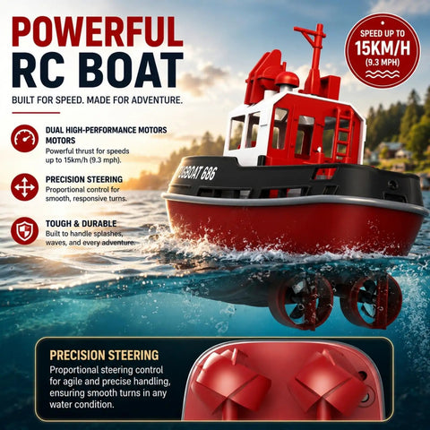 1/72 RC Tugboat For Pools And Lakes With 2.4Ghz Remote High Speed Propulsion LED Lights Low Battery Alarm Easy Steering Dope For Teens
