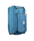 Side view of 125 Roller Dive Bag With Backpack Straps For Scuba Gear, Denim Blue Fabric, showing top and bottom carry handles.