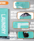 22 Inch Rolling Slim Laundry Basket With Stand On Wheels Foldable Waterproof Hamper Tall Narrow Laundry Organizer For Small Spaces Easy To Move In Narrow Corners Light Blue with soft handle and mesh cover