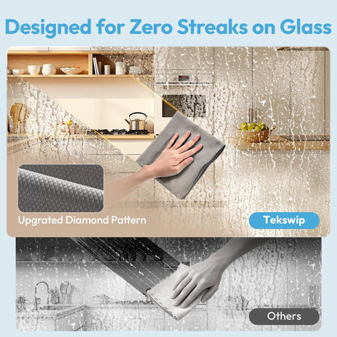 Tekswip 12x12 inch gray microfiber cleaning cloths, 6-pack for glass, stainless steel and kitchen surfaces — front view