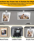 Stainless Steel Car Sun Visor Clips With Adhesive Mounting Kit for Custom Photo Displays shown with photo frames on visor