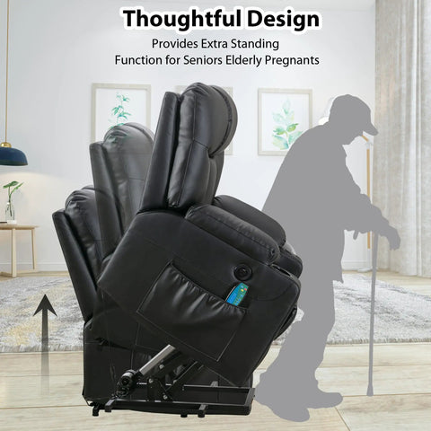 Extra Wide Lift Chair With Heat And Massage For Adults And Seniors, Faux Leather Power Lift Recliner in standing position