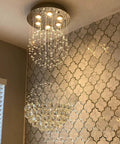 6 Light Crystal Chandelier For Dining Room And Living Room, Crystal Ball Rain Drop Flush Mount Ceiling Light Fixture For Foyer