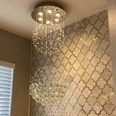 6 Light Crystal Chandelier For Dining Room And Living Room, Crystal Ball Rain Drop Flush Mount Ceiling Light Fixture For Foyer