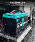 12V 100Ah LiFePO4 Deep Cycle Battery Group 31 With 120A BMS on RV step in rain