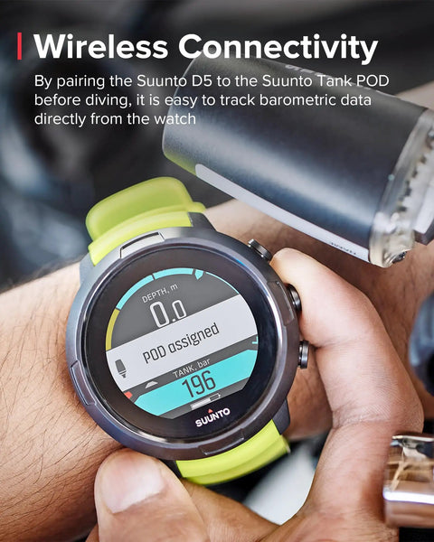 D5 Wrist Dive Computer With USB Cable Black, 100m Water Resistant, Wireless Tank Pressure showing barometric data connectivity
